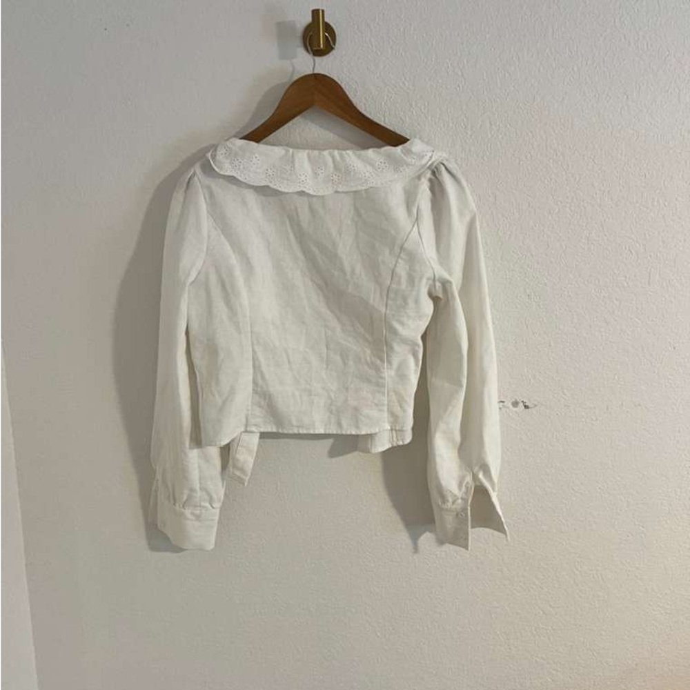 White Ruffled Square-Neck Button Front Top - image 3